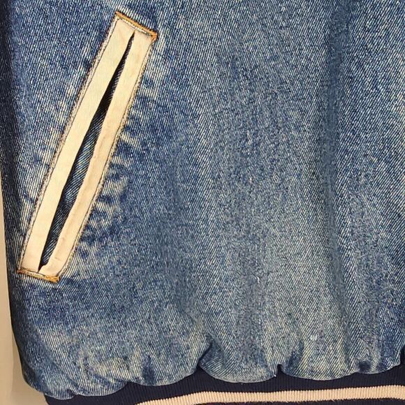 Basic Editions Men's Vtg 90s XL Denim Distressed Colorblock Bomber Jacket - Picture 11 of 16